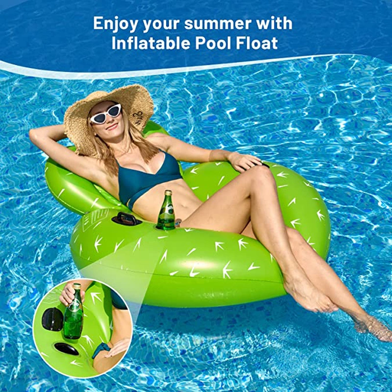 Inflatable Lounger Floating Chair with Cup Holder, Backrest and Mesh Bottom for Adult/Kid, Pool Party, Summer Beach, Outdoor