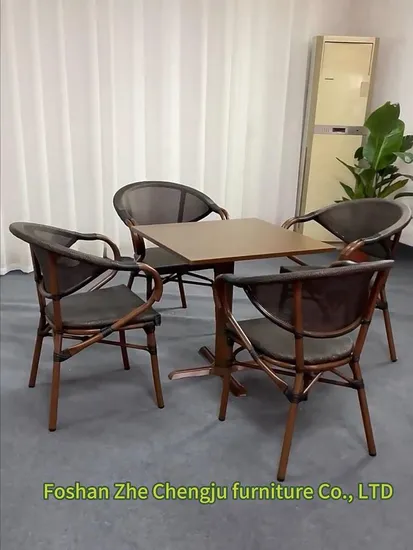 Garden Stackable PVC Mesh Textilener Fabric Aluminum Frame Dining Stacking Bistro Table and Chairs 