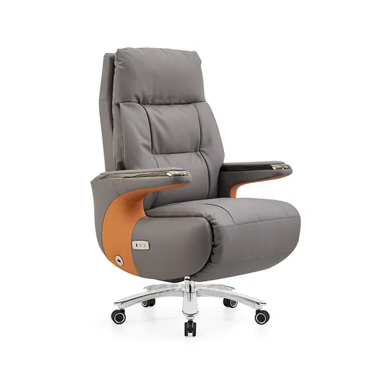 PU Leather Boss Office Chair Company Office Lift Rotating Reclining Backrest Gaming Chair with Footrest and Message Function 