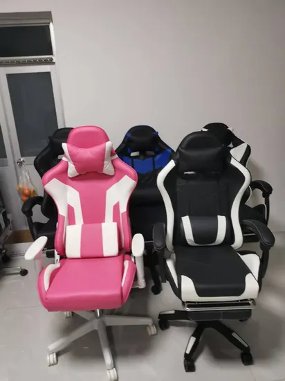 Wholesale Modern Cute Pink White Lumbar Support PU PVC Gaming Chair with Footrest 